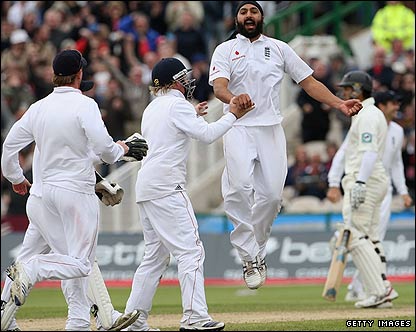 Panesar celebrates a wicket