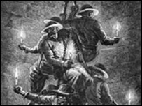 Miners "riding the chain" (image courtesy of Ironbridge Gorge Museums Trust)