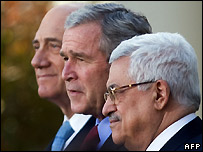 عباس، بوش، اولمرت در روز 28 نوامبر در محوطه کاخ سفید