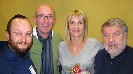 'Green guru' Phil Pinder pictured with BBC Radio Wales presenters Mal Pope, Louise Elliott and Roy Noble