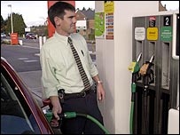 Putting petrol into a car
