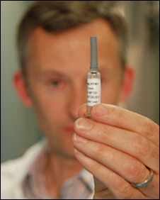 Fergus holding flu vaccine jab