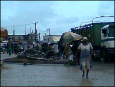 The busy border town of Aflao was the last stop for the BBC Africa Kicks bus in Ghana