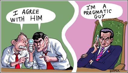 Blair, Brown, Sarkozy cartoon three