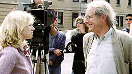 Ken Loach on the set of his latest movie, Ae Fond Kiss