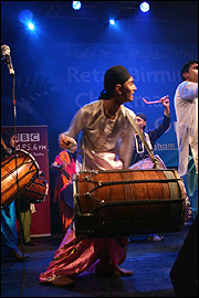 Dhol drummers on stage