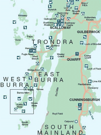 Map showing West Burra, courtesy of Shetland Amenity Trust.