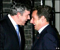Gordon Brown greets President Sarkozy at Number 10