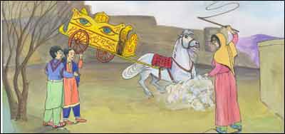 خاله گادیران اطفال را به تماشای گل غندی برده است.