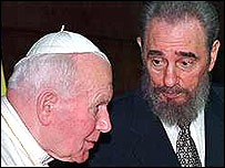 O papa João Paulo 2º e Fidel Castro