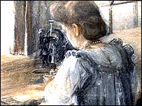 A pastel sketch of Alice at work