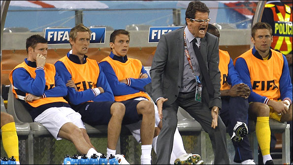 England coach Fabio Capello vents his anger during the match against Algeria