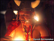 A medium channelling the spirit of a dead Viking