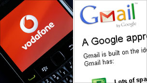 Vodafone and Gmail logos