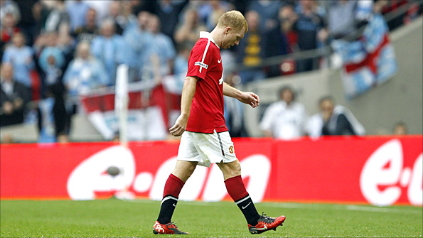 Scholes's red card for a high challenge on Pablo Zabaleta added to his collection of