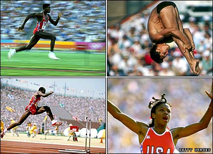 Carl Lewis (top left), Greg Louganis (top right), Ed Moses (bottom left) and Valerie Brisco-Hooks (bottom right)