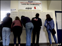 Eleitores checam nomes de candidatos em seção eleitoral em São Paulo