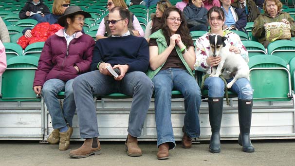 Amy Papiransky from Keith gives Woody the dog a better view from the main stand on the first day of the show.