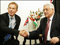Tony Blair Mahmud Abbas'la