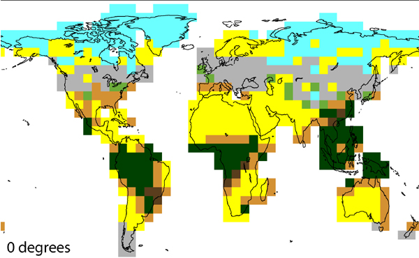 Climate model showing the world with 0 degree tilt