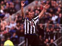 Shearer celebrates against Sheff Wed