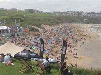 Above the Fistral Beach complex.
