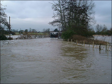 Bus in Little Baddow floods