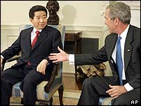Tổng thống Bush và tổng thống Nam Hàn Roh Moo-hyun gặp nhau tháng Sáu 2005