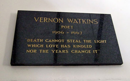 Vernon Watkins memorial at Pennard church. Image copyright ceridwen and licensed for reuse under the Creative Commons Licence