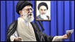 Iran's supreme leader Ayatollah Ali Khamenei delivers his sermon in front of a picture of the late spiritual leader Ayatollah Khomeini, during the Friday prayers at the Tehran University campus in Tehran, Friday June 19, 2009