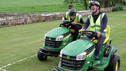 Greg James, Comedy Dave and Dom race Lawnmowers!!