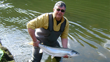 A 15lb salmon being returned at Upper Bigsweir on 3 March - The Wye & Usk Foundation 