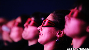 Audience watch through 3D glasses
