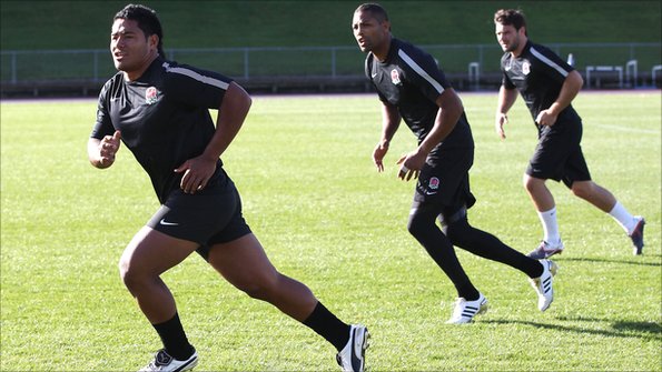 England's Manu Tuilagi, Delon Armitage and Ben Foden