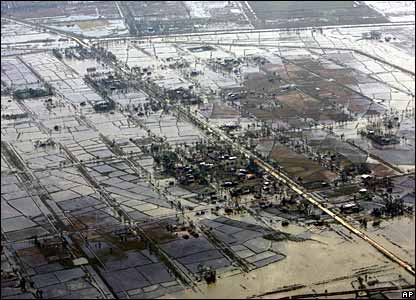 Cảnh tàn phá nhìn từ máy bay