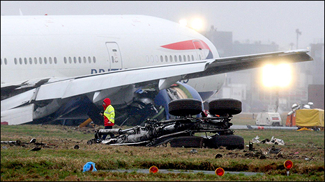 British Airways Boeing 777 plane after its crash landing at Heathrow airport on January 18th 2008. Photo: Steve Parsons/PA Wire