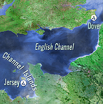 Map showing the Channel Islands to Dover