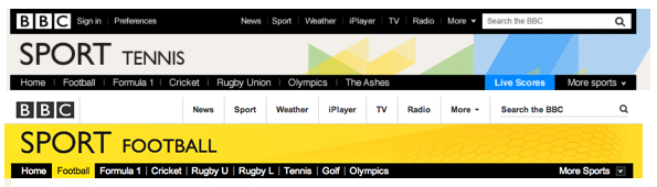 early mock-up of navigation - mixed sports and events - with final version