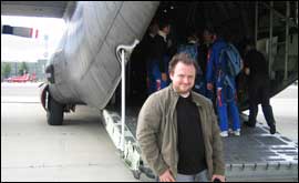 Nic Baddeley in front of a Hercules C130