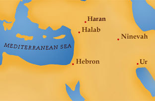 Map showing the places associated with Abraham
