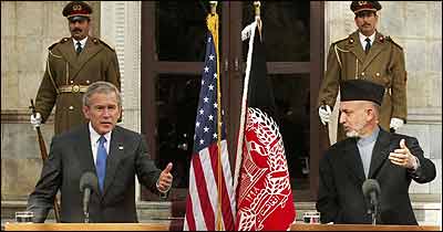 بوش و کرزی در کنفرانس مطبوعاتی