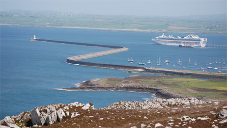 Views of Holyhead breakwater and the cruise ship.