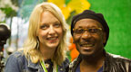 Lauren Laverne at Glastonbury festival with Jimmy Cliff