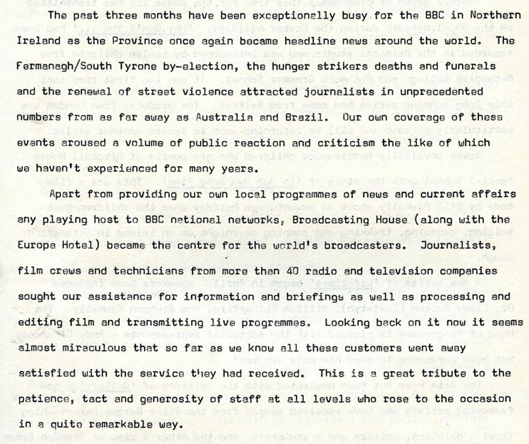 Extract from Northern Ireland Advisory Council Minutes April 1981 - June 1981. Controllers Report
