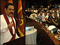 President Mahinda Rajapaksa announcing the capture of Kilinochchi