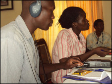 BBC World Service Trust trainee journalists in Sudan planning ahead of their broadcast on BBC World Service