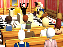 Cena no interior da igreja virtual