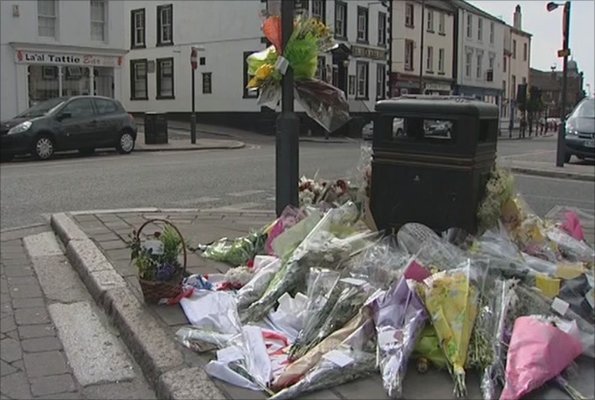 Floral tributes in Whitehaven