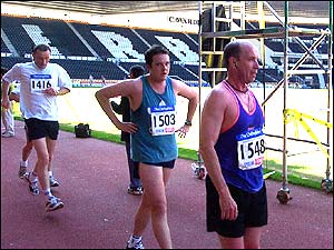 at the finish line