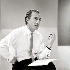 Raymond Baxter Tomorrow's World presenter during rehearsal